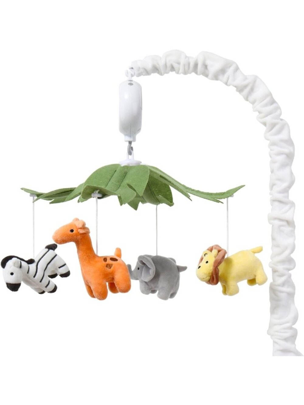 Musical Baby Crib Mobile - White Jungle Safari Animals, 12 Lullabies, Nursery